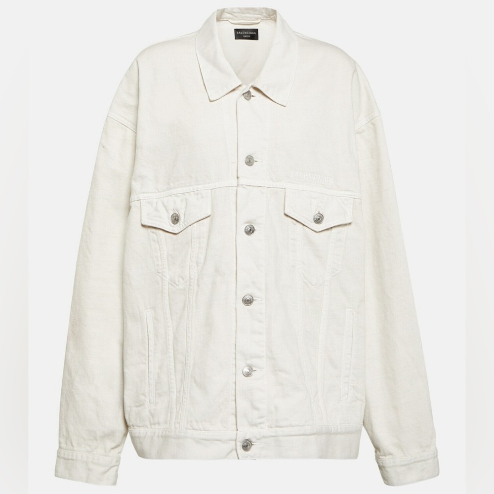BNWT balenciaga unisex denim logo cotton denim jacket white size Large W/ Hanger